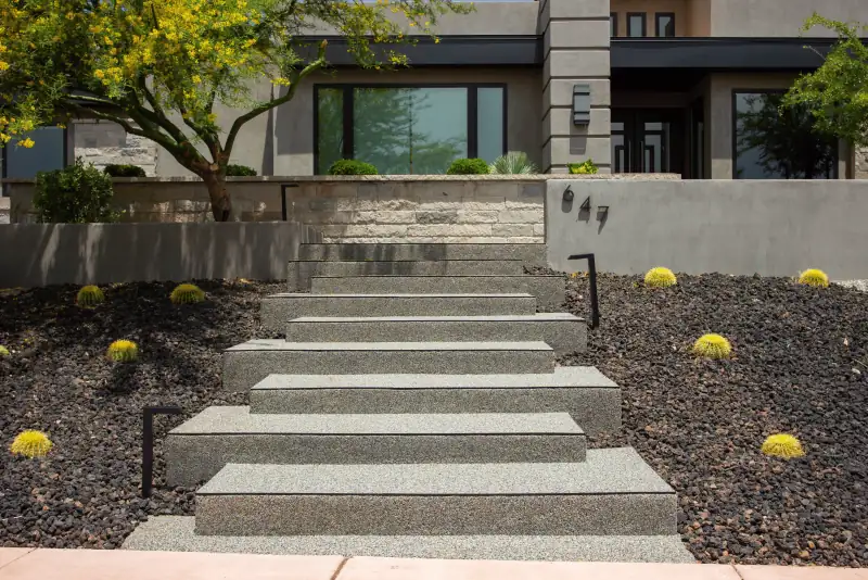 Wide Monticello blend garden steps set into landscaping